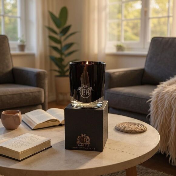 EB Florals NIB Rose And Amber Elegant Black Candle